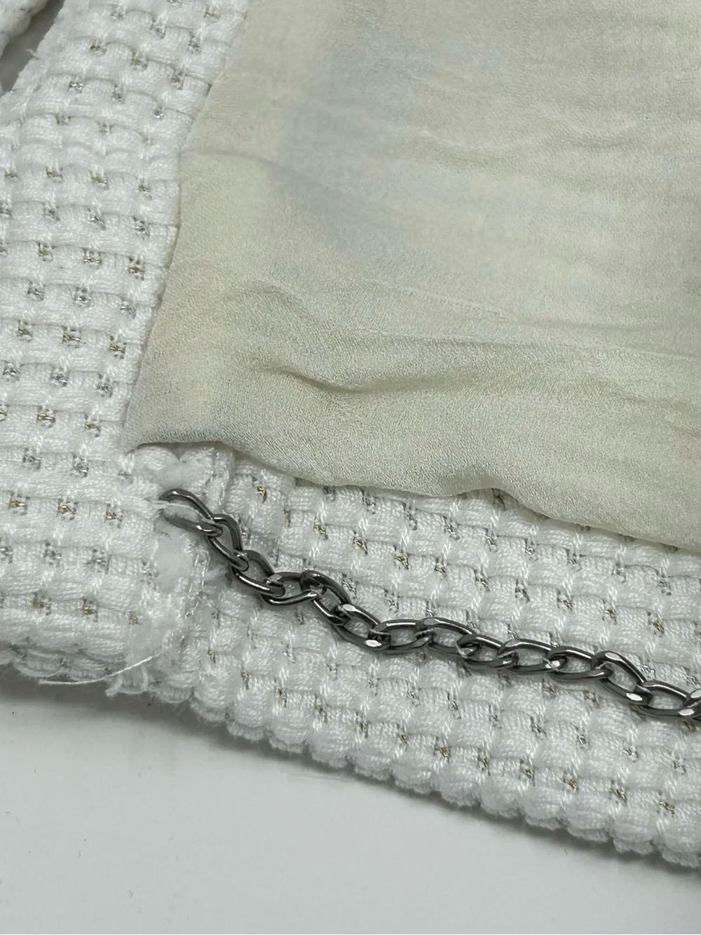 CHANEL Two-Tone Waffle Knit Button Jacket - White Navy Black